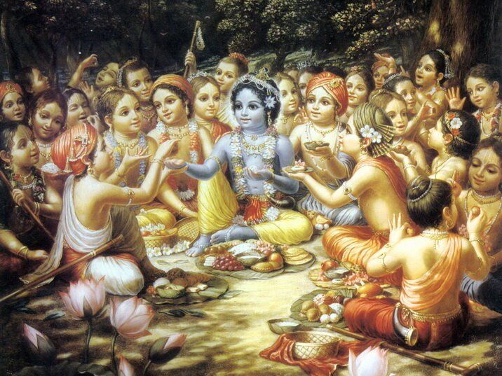 Krishna-and-the-gopas-cowherad-boys-eat-their-lunch-in-Vrindavan1