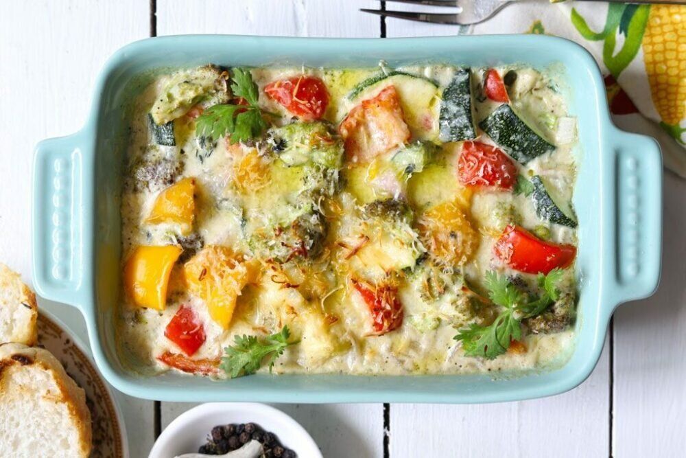 Запеченные овощи в сливочном соусе