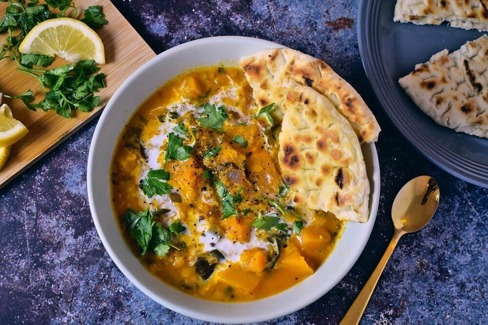 Сливочный чечевичный дал с тыквой 